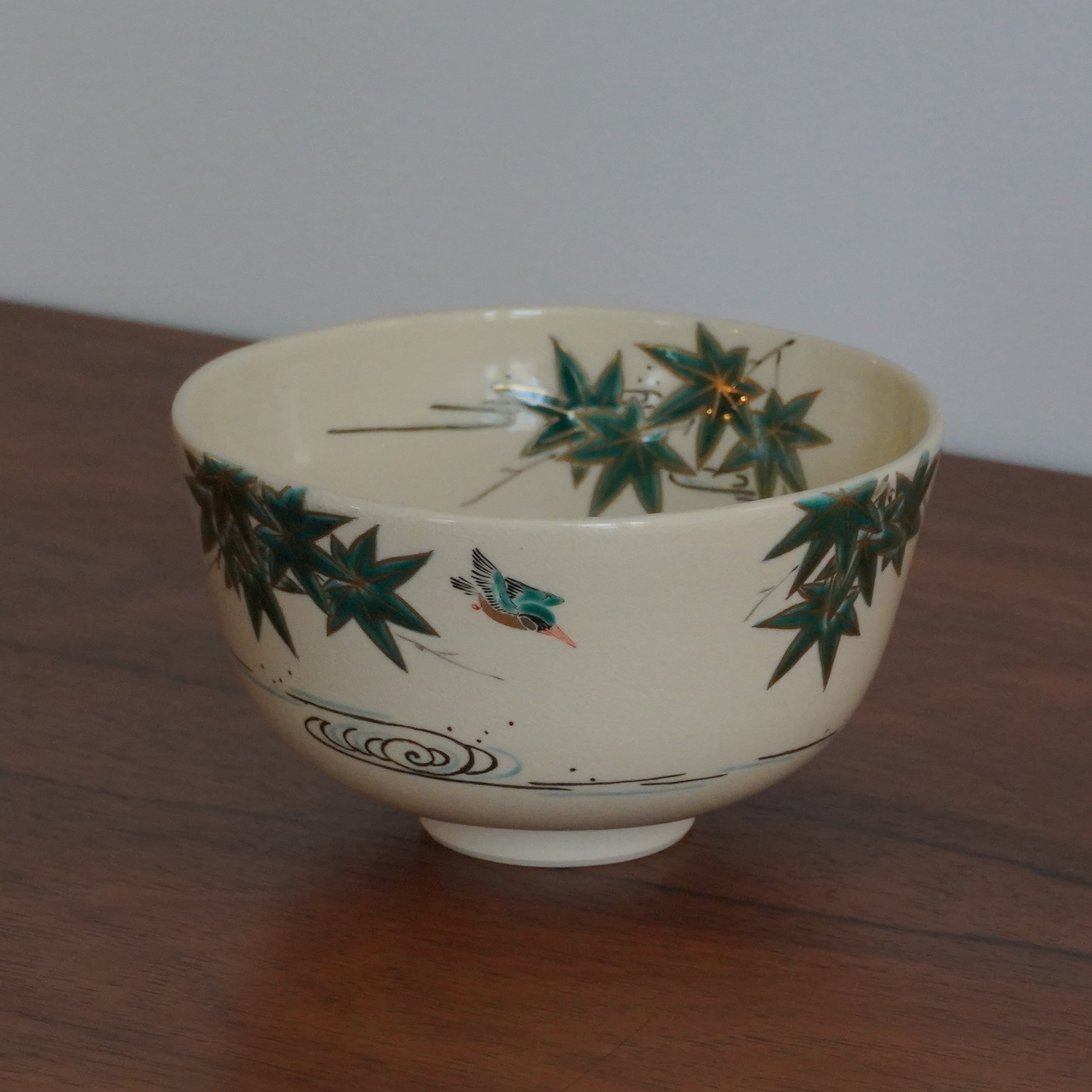 Bol à thé - motifs de érables jaunes et martin-pêcheur