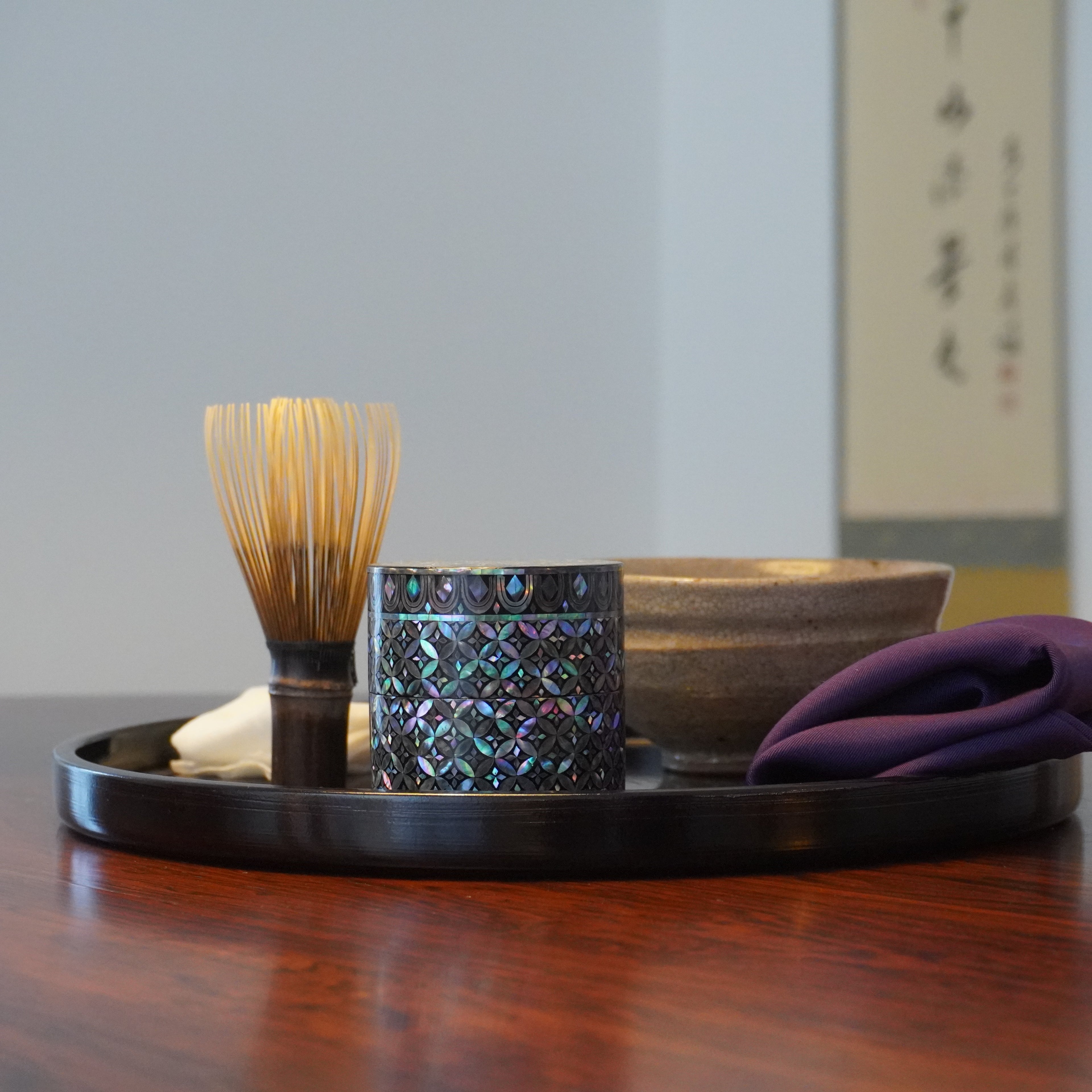 Boîte à thé – motif shippo en incrustation de nacre