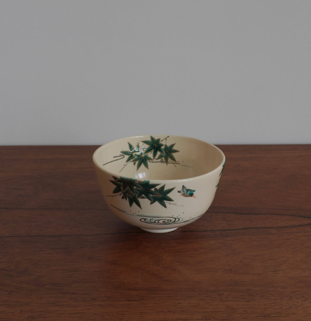 Bol à thé - motifs de érables jaunes et martin-pêcheur